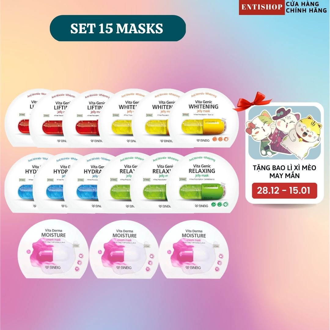 Combo 15 mặt nạ dưỡng da chuyên sâu bnbg vita genic jelly mask 30ml x 15