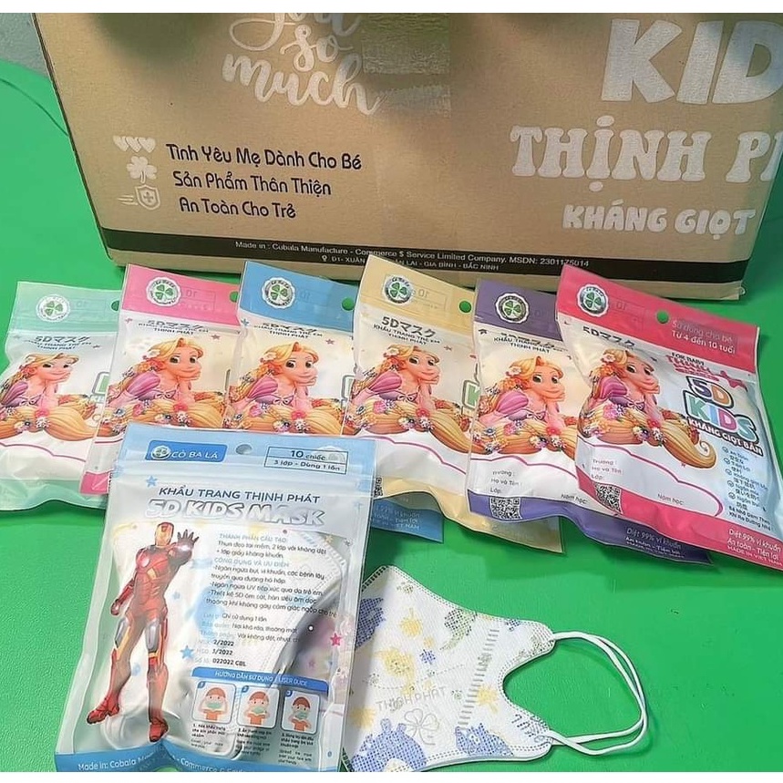Hộp 10 cái khẩu trang 5d kids dành cho bé 2- 8 tuổi hộp 10 cái