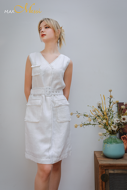 Đầm linen túi hộp đột chỉ venus - maxmessi