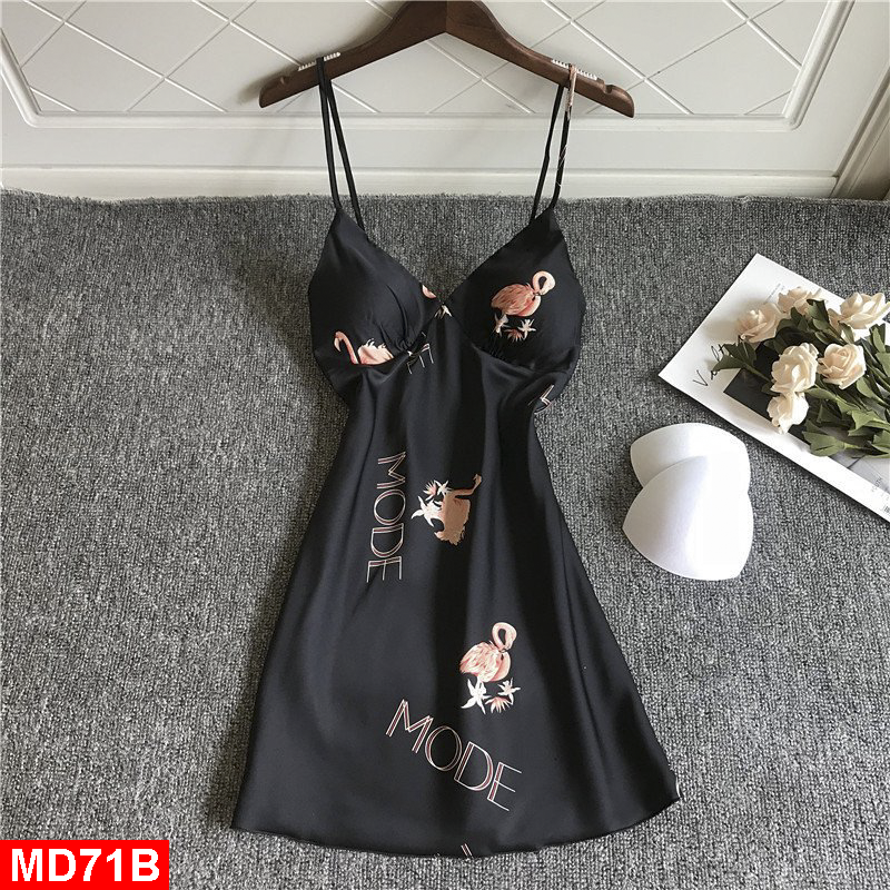 Váy Ngủ Mặc Nhà HISEXY Lụa Satin Kèm Mút Ngực MD71