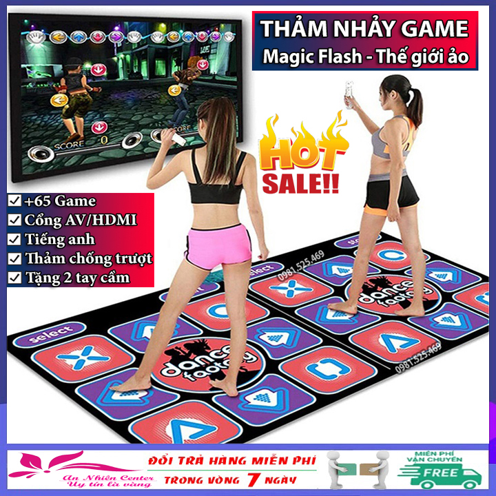 [Tặng kèm 2 tay cầm không dây] Thảm nhảy Auditon 2 người, thảm nhảy chơi game sẵn 65 trò kết nối cổng AV, tiếng anh thông dụng, thảm nhảy thông minh Magic Flash - Thế giới ảo tại nhà