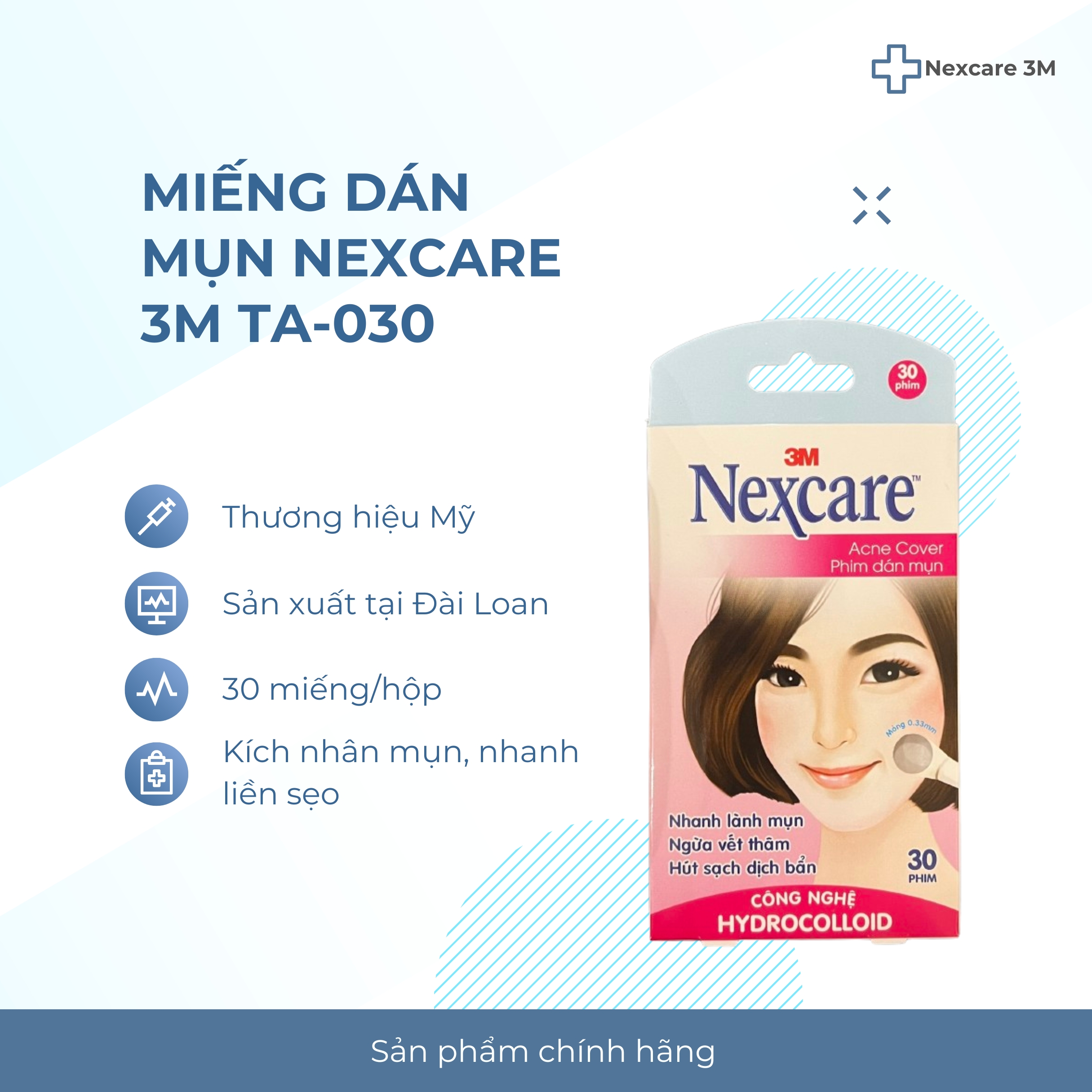 Hộp 30 miếng dán mụn nexcare 3m ta-030, sản xuất tại đài loan