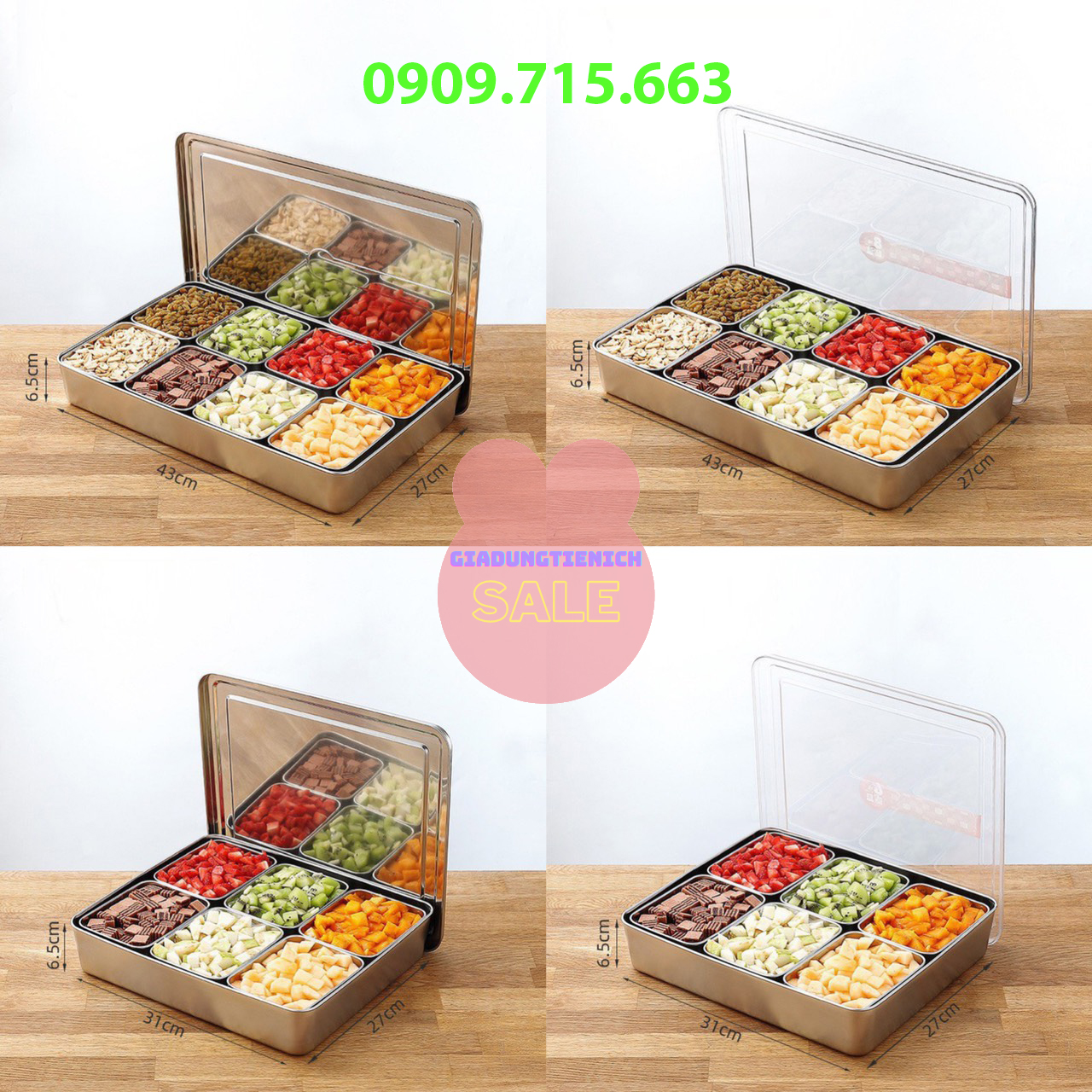 Khay Inox Đựng topping trà sữa, Topping bánh mì, gia vị,thực phẩm Kèm Nắp