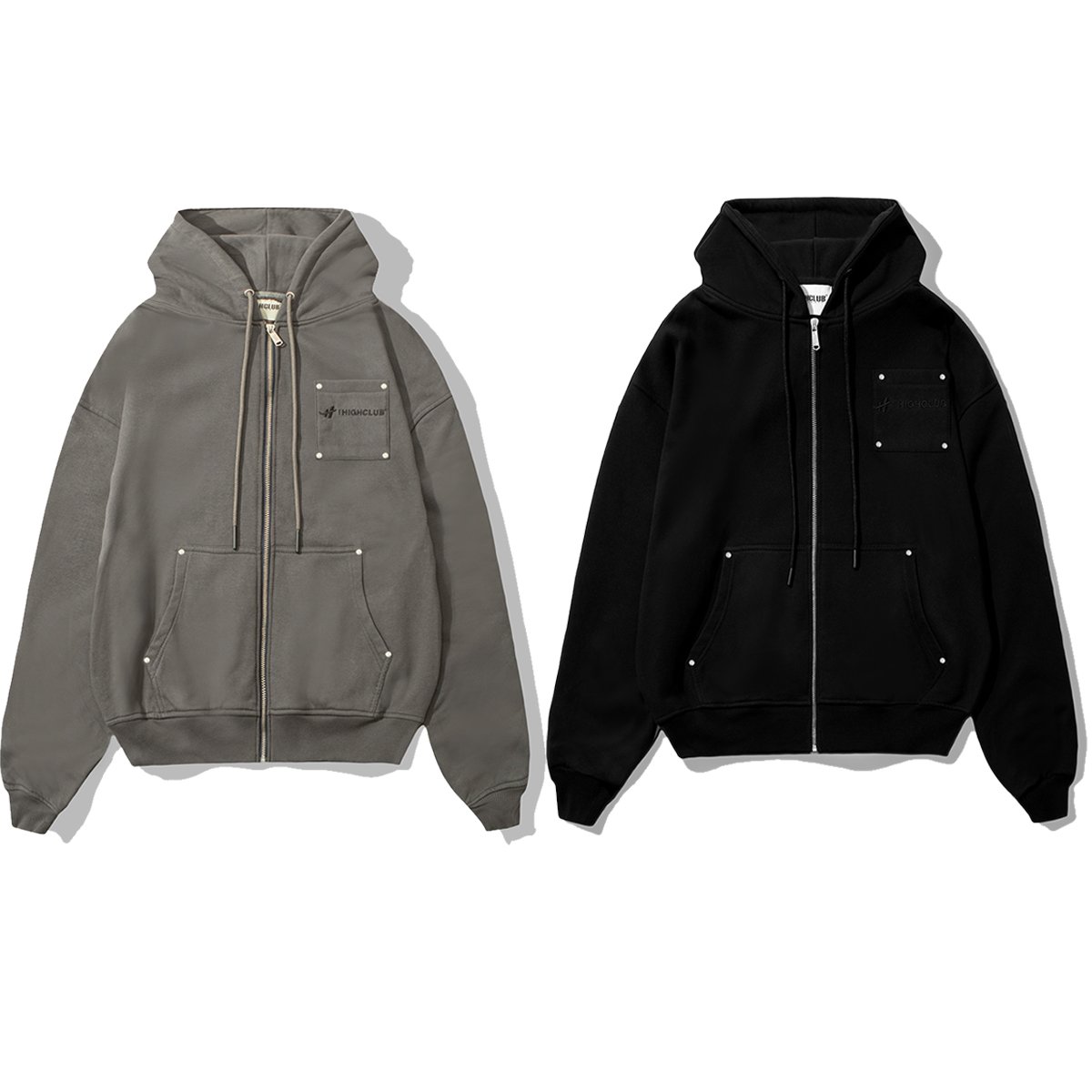Áo khoác basic hoodie boxy zip - đen/ xám - unisex- highclub chính hãng