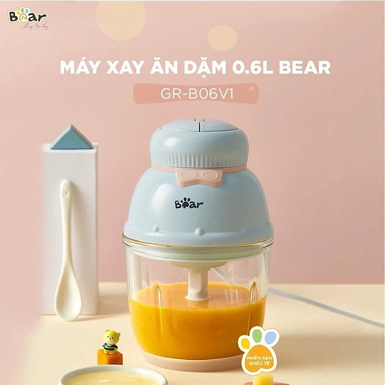 Máy xay bear 0,6l, máy xay cho bé ăn dặm grb06v1, máy xay hình nơ tích hợp 2 chức năng, máy xay đa năng thủy tinh dày, máy xay mini nhỏ gọn tiện lợi đa năng