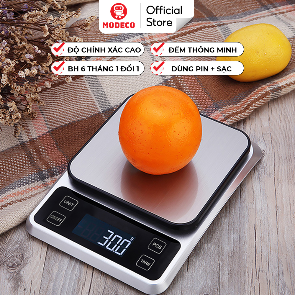 Cân tiểu ly điện tử nhà bếp mini modeco định lượng 0.1g - 5kg làm bánh độ chính xác cao, đếm tự động - kèm 3 pin aaa