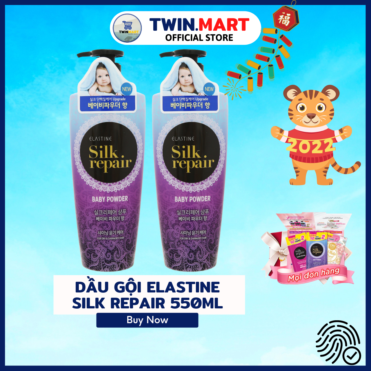 Dầu gội chăm sóc và nuôi dưỡng tóc Elastine Silk Repair Baby Powder 550ml sản xuất tại Hàn Quốc