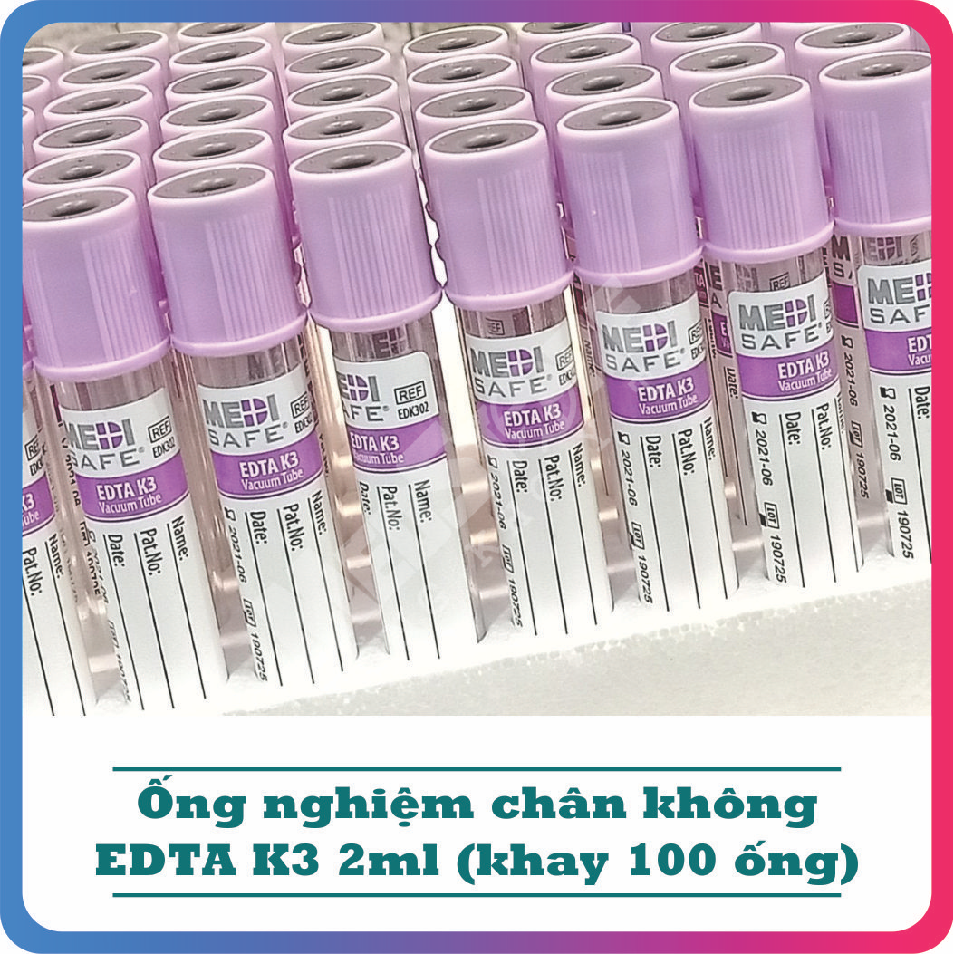 Ống nghiệm chân không EDTA K3 2ml MEDISAFE kháng đông (khay 100 ống) - TBYT Medstore