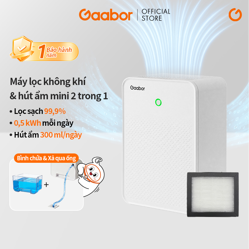 Máy lọc không khí kiêm máy hút ẩm mini Gaabor DE-M01A cho ngày nồm ẩm nhỏ gọn size A4 diện tích 25m2 - Bảo hành 12 tháng