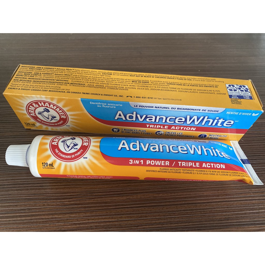 Kem đánh răng Advancewhite Arm& Hammer Mỹ- 120 gram ( Kem Đánh Răng Cây Búa) trắng răng rõ rệt, chốn