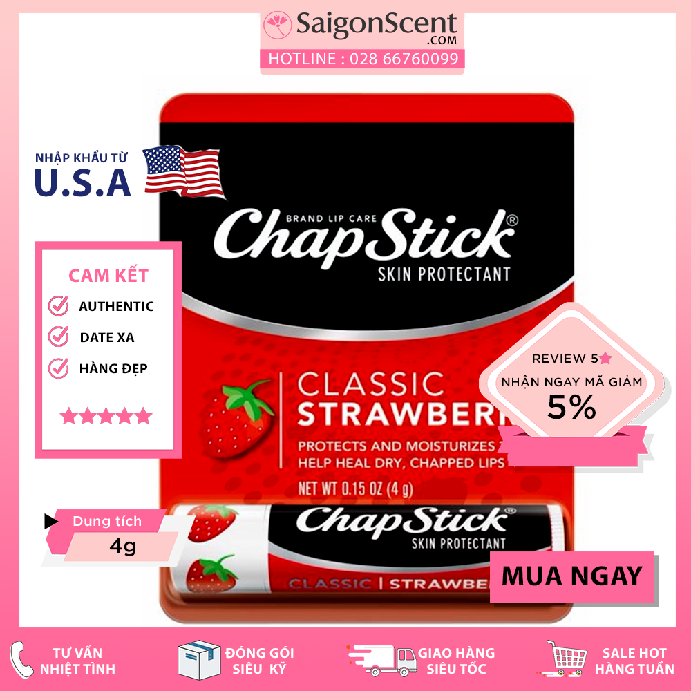 [Saigon Scent] Son dưỡng Chapstick Lip Balm - Strawberry ( tách lẻ - 4g/cây )