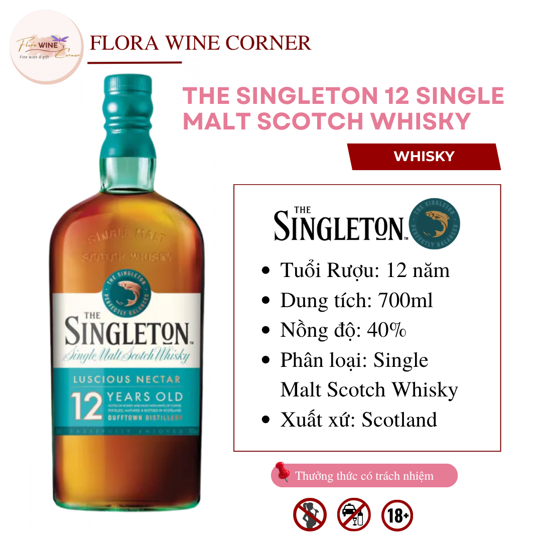 Rượu mạnh Whisky Scotland The Singleton 12 Single Malt Scotch Whisky – Nồng độ 40% Alc, 700ml - Nhập khẩu Chính Hãng