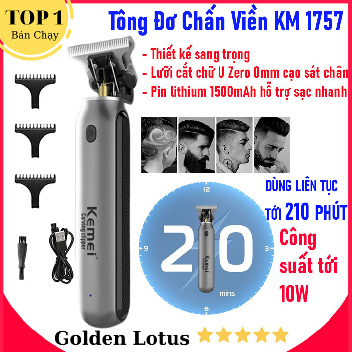 Tông đơ chấn viền kemei km 1757 , tông đơ cạo viền, bấm viền, tạo kiểu nghệ thuật không dây, sạc usb, chuyên nghiệp