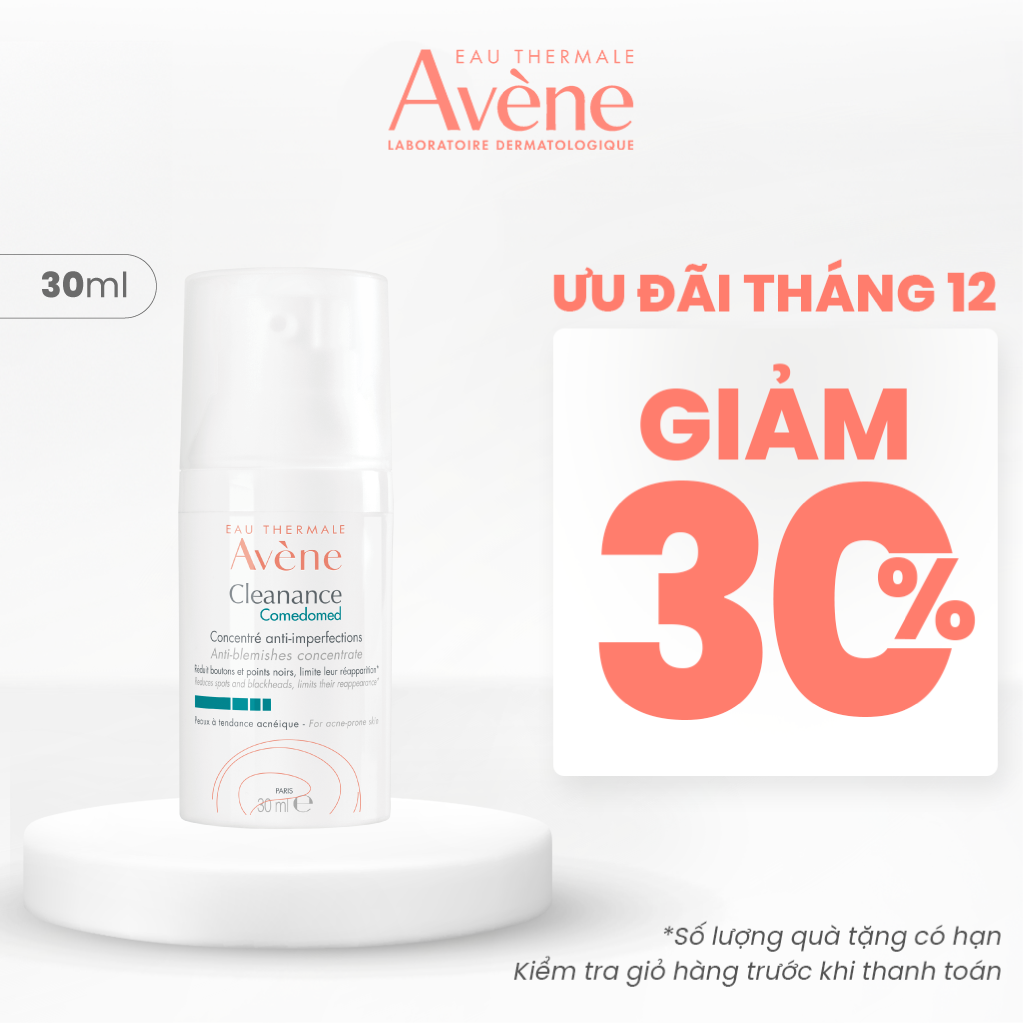 Date 6.2026 Gel giảm mụn Eau Thermale Avène CLEANANCE Comedomed giảm nhờn làm mờ các vết thâm đỏ và giúp ngăn ngừa vi nhân mụn 30ml