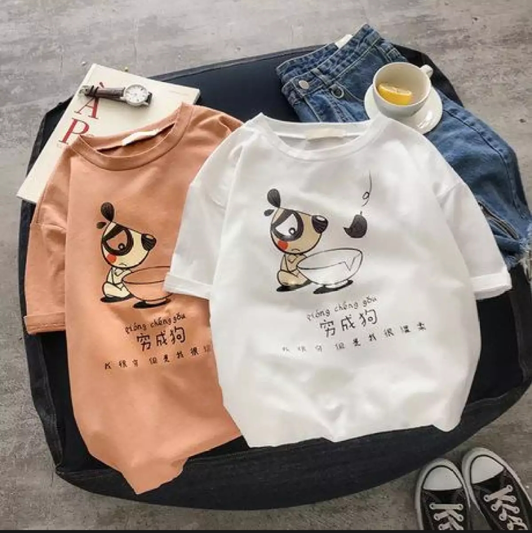 Áo thun nữ form rộng hàn quốc in hình Chó Gong Gong dễ thương vải dày mịn mát