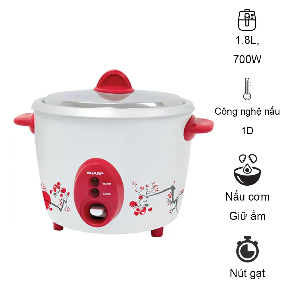 Sharp - nồi cơm điện chất lượng, chính hãng, đời mới 2022 nồi cơm điện | sharp - nồi cơm điện nắp rời sharp ksh-d18 công suất: 700w dung tích 1.8 lít giữ ấm tối đa: 5 giờ lồng nồi bằng nhôm cao cấp có muỗng xới cơm