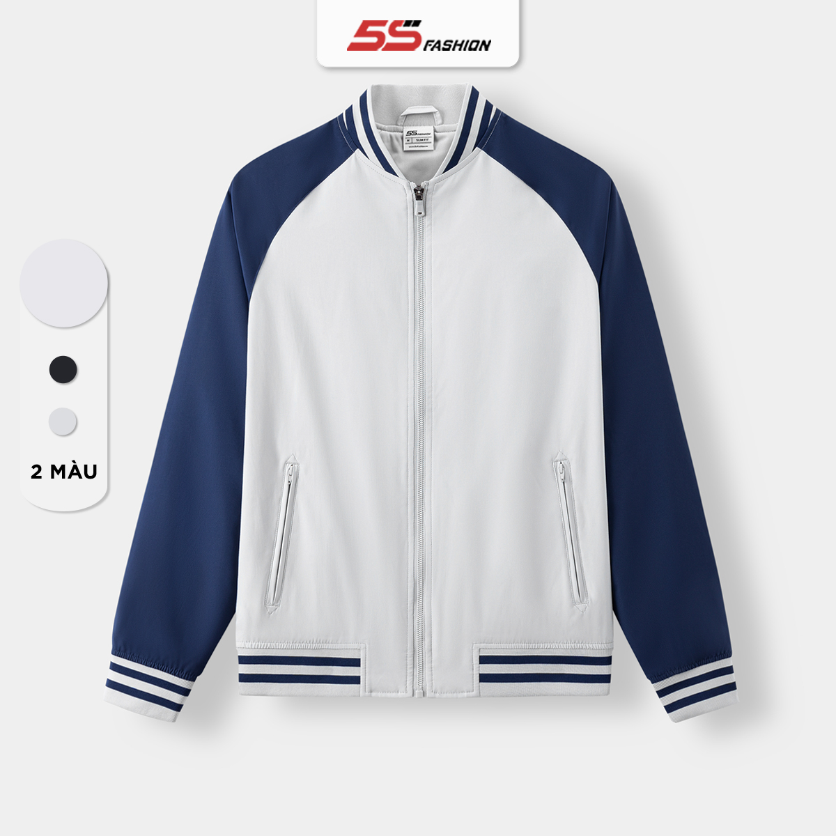 Áo Khoác Bomber Nam 5S FASHION Tay Raglan Trẻ Trung, Bo Phối Dệt Kẻ Năng Động (AKB24060)