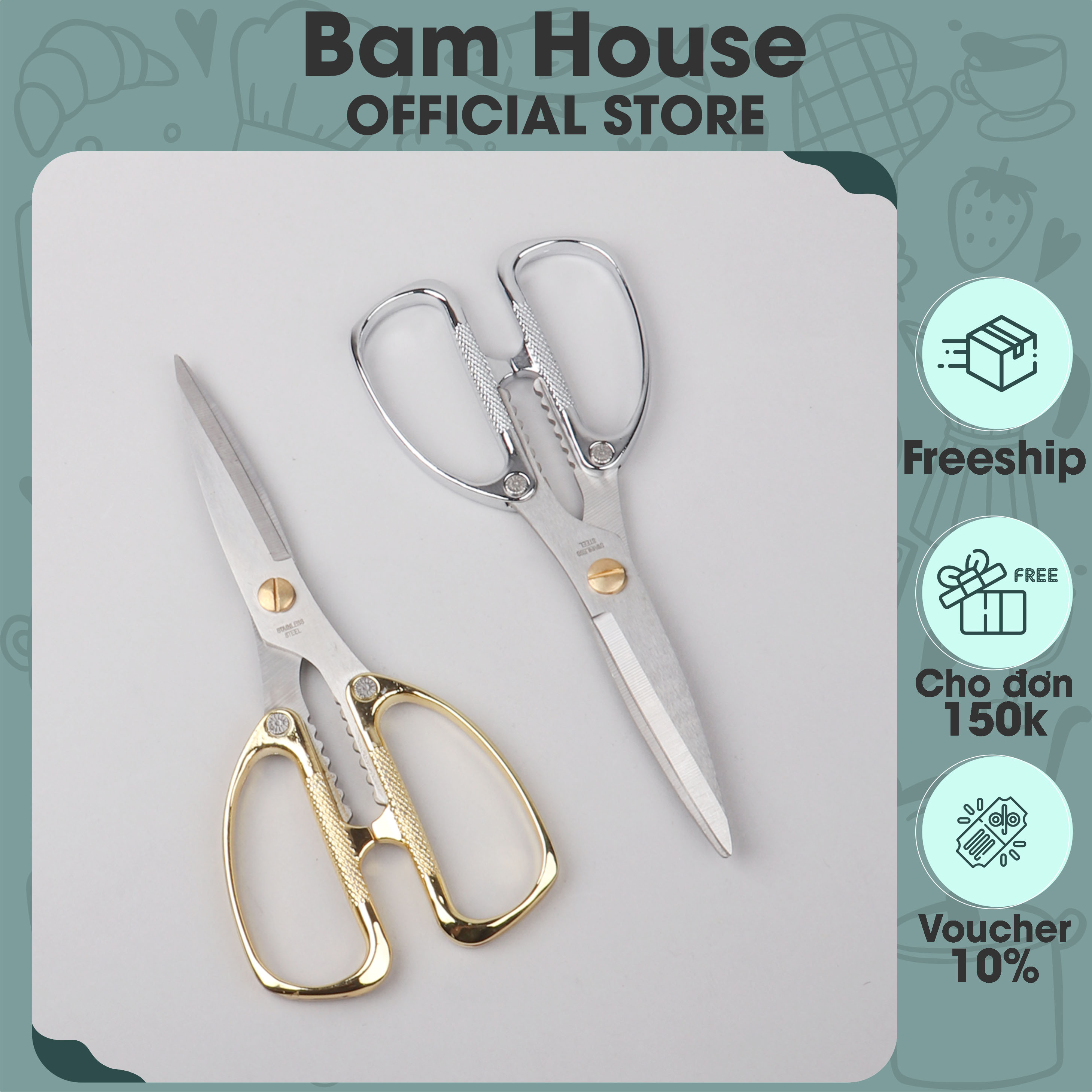 Kéo bếp đa năng Bam House cán inox lưỡi thép không gỉ siêu bền cao cấp KCI03 - Gia dụng bếp