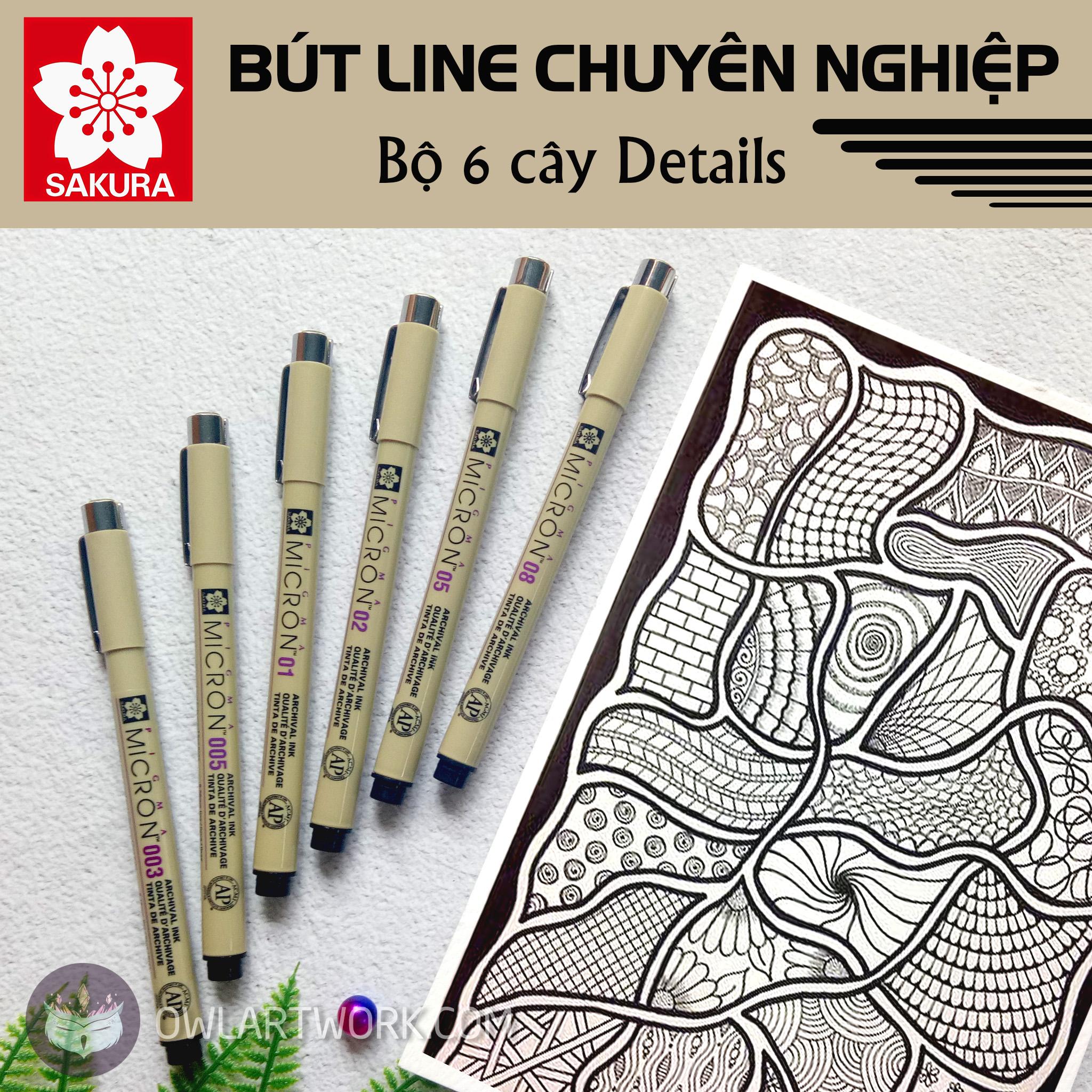 [HCM]Bộ 6 Bút Vẽ Đi Nét Chi Tiết (Details) Sakura Micron