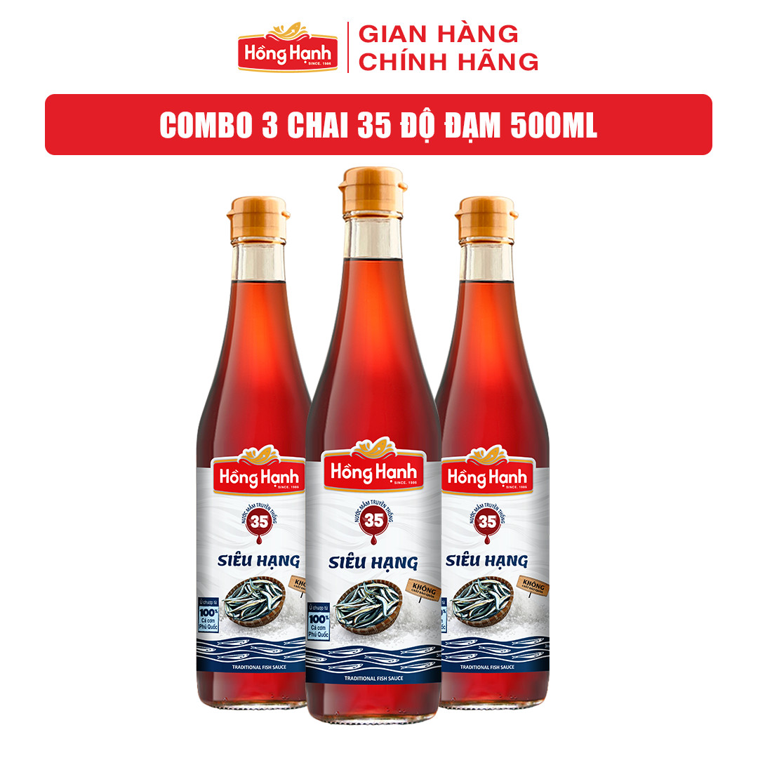 COMBO 3 chai Nước mắm truyền thống Phú Quốc Hồng Hạnh Siêu Hạng 35 độ đạm