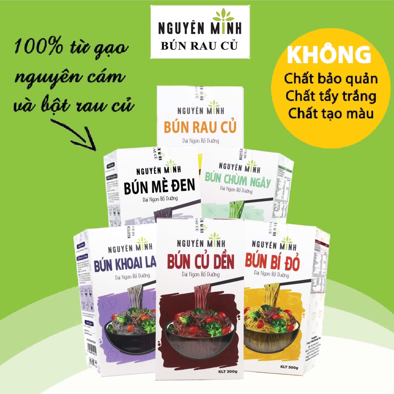 Bún Gạo Lứt Rau Củ - Bún rau củ Nguyên Minh tổng hợp  Hộp 300g- Ăn sáng, eatclean, ăn dặm cho bé, ăn chay