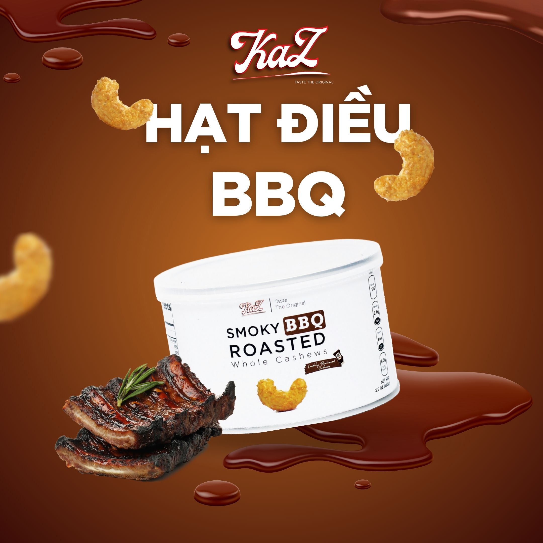 Hạt điều bbq kaz - smoky bbq roasted cashews