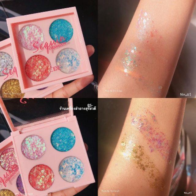 Nhũ mắt kim tuyến CDE 4 ô Sequin Nhũ mắt 4 ô CDE Sequin Bảng phấn mắt kim tuyến siêu xinh - Hàng chuẩn nội địa