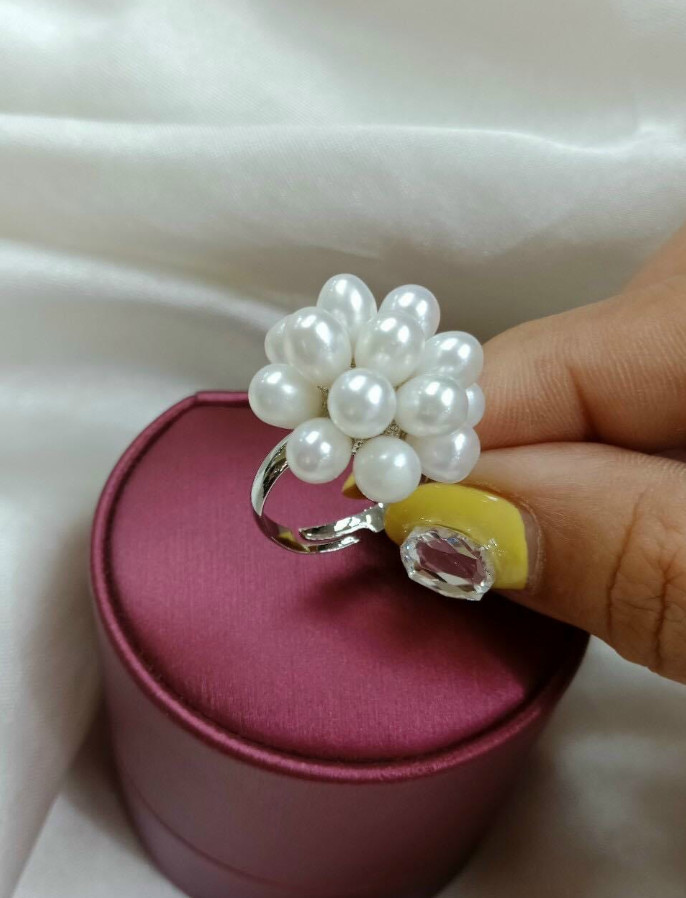 Nhẫn Ngọc Trai Bạc Cao Cấp Chùm Dâu - Trang Sức Cô Tấm ,sang trọng ,tự chỉnh size