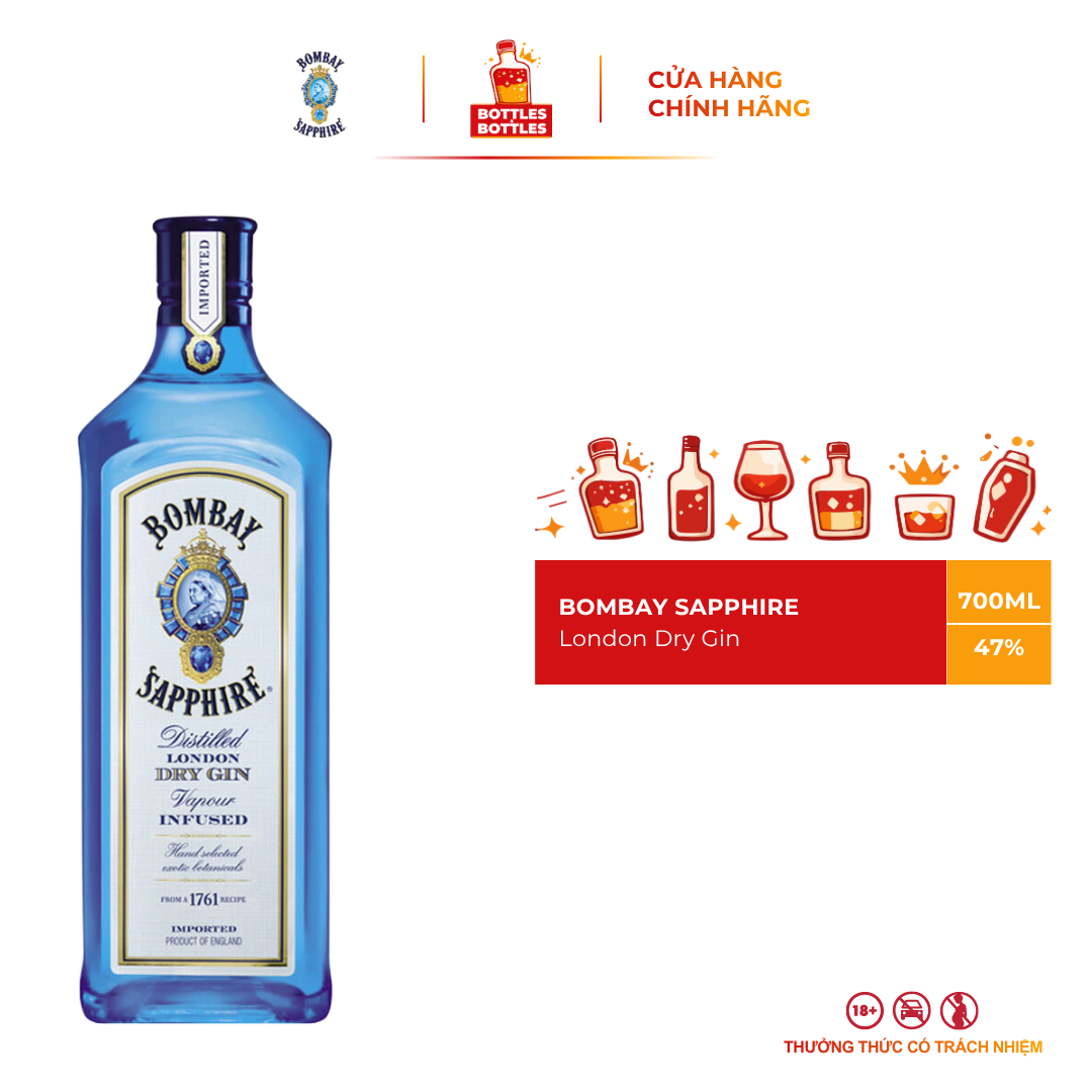 [CHÍNH HÃNG] Rượu London Dry Gin Bombay Sapphire - 700ML - 47%