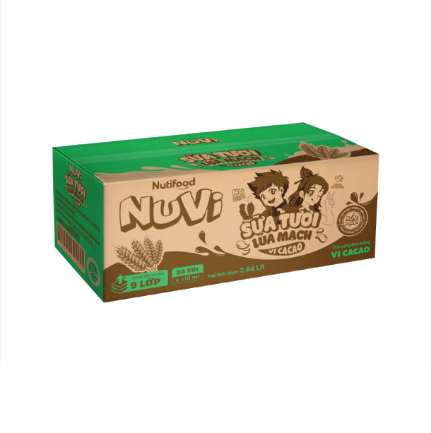 Thùng 24 túi nuvi sữa tươi lúa mạch vị cacao 110ml nvlmcc110 - nutifood