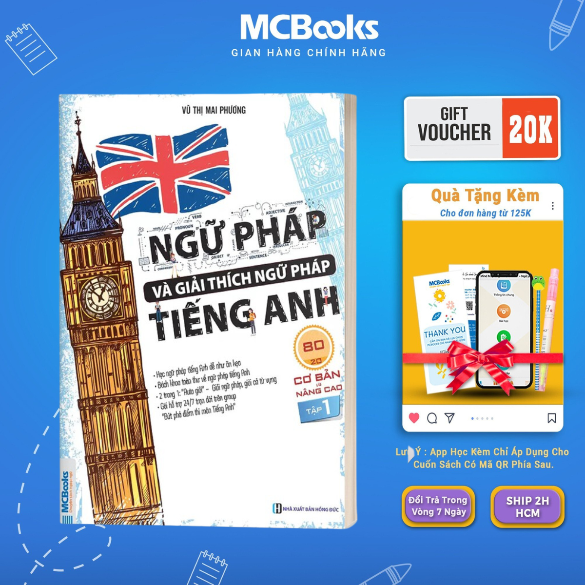 Sách - Ngữ pháp và giải thích ngữ pháp tiếng Anh cơ bản và nâng cao 80/20 - Tập 1 - McBooks