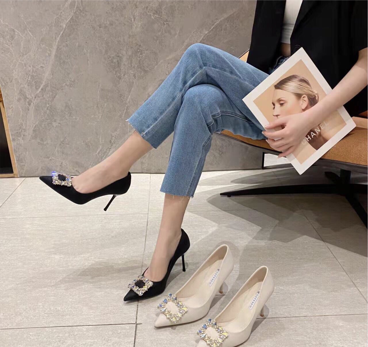 Giầy cao gót nữ gót nhỏ cao 7cm hàng qccc