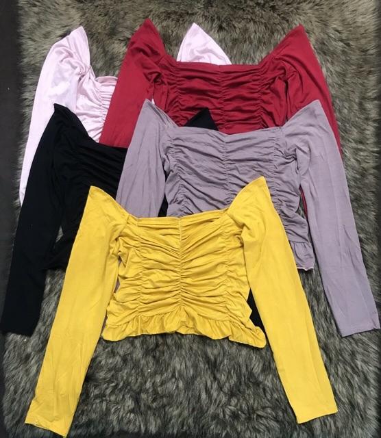 [ẢNH MỘC] Áo peplum thun cổ vuông nhún thân tay dài ôm body