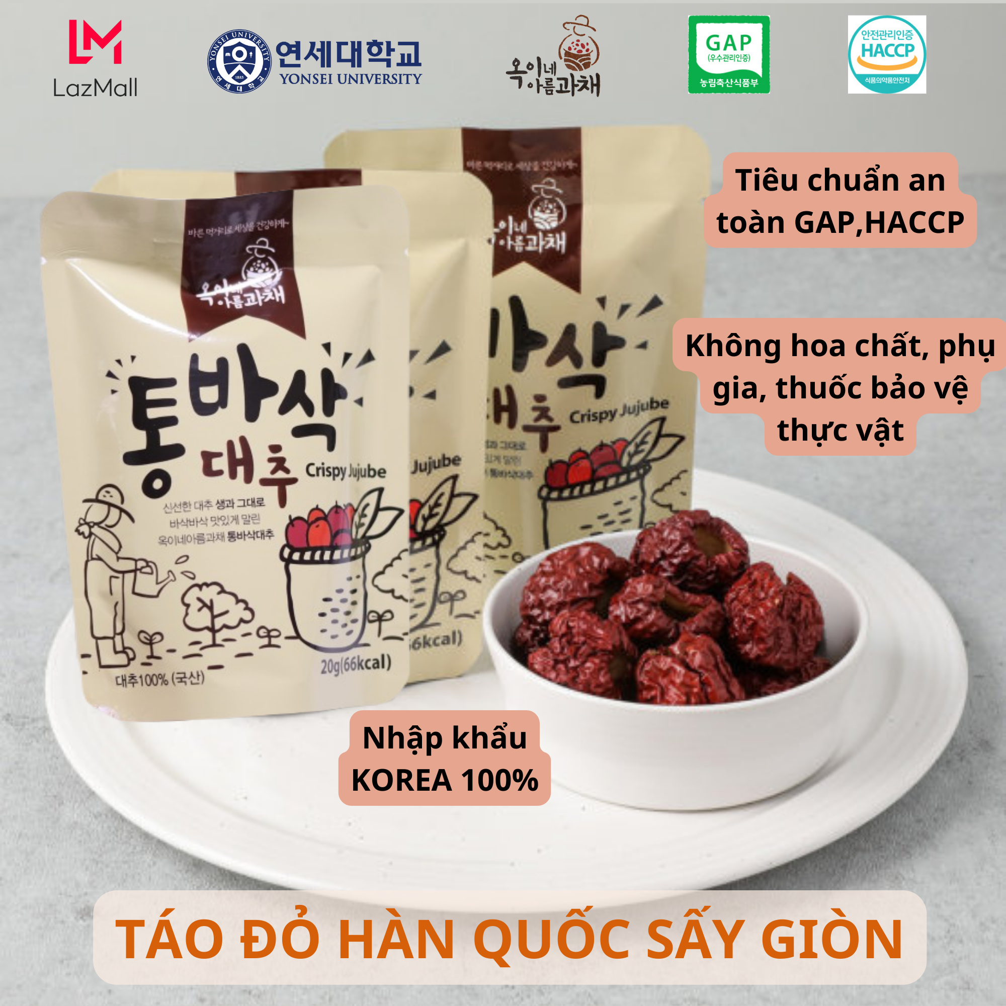 Táo đỏ Hàn Quốc sấy giòn Imperial nhập khẩu 100%, Giàu dinh dưỡng tốt cho cơ thể, ngọt dịu tự nhiên không thêm đường, không hóa chất dùng giảm cân, nấu chè dưỡng nhan, làm đồ ăn vặt - 20gram/gói