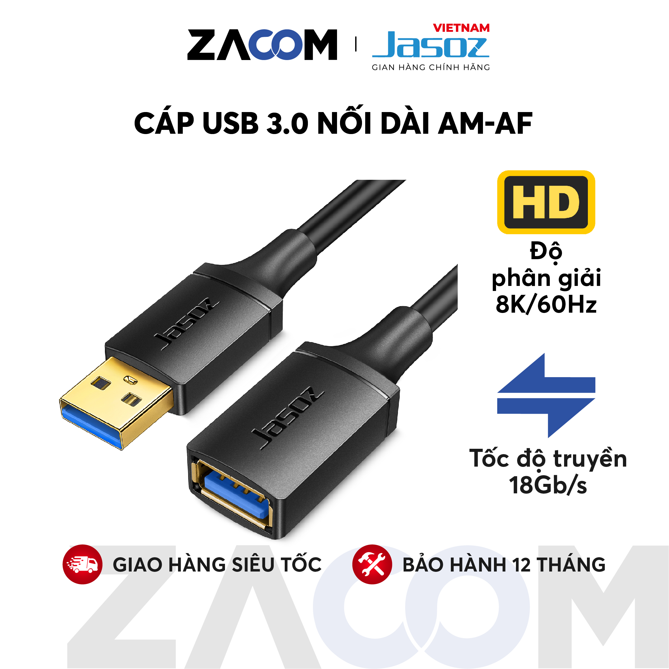 Cáp usb 3.0 nối dài am-af jasoz d114- hàng chính hãng – bảo hành 18 tháng