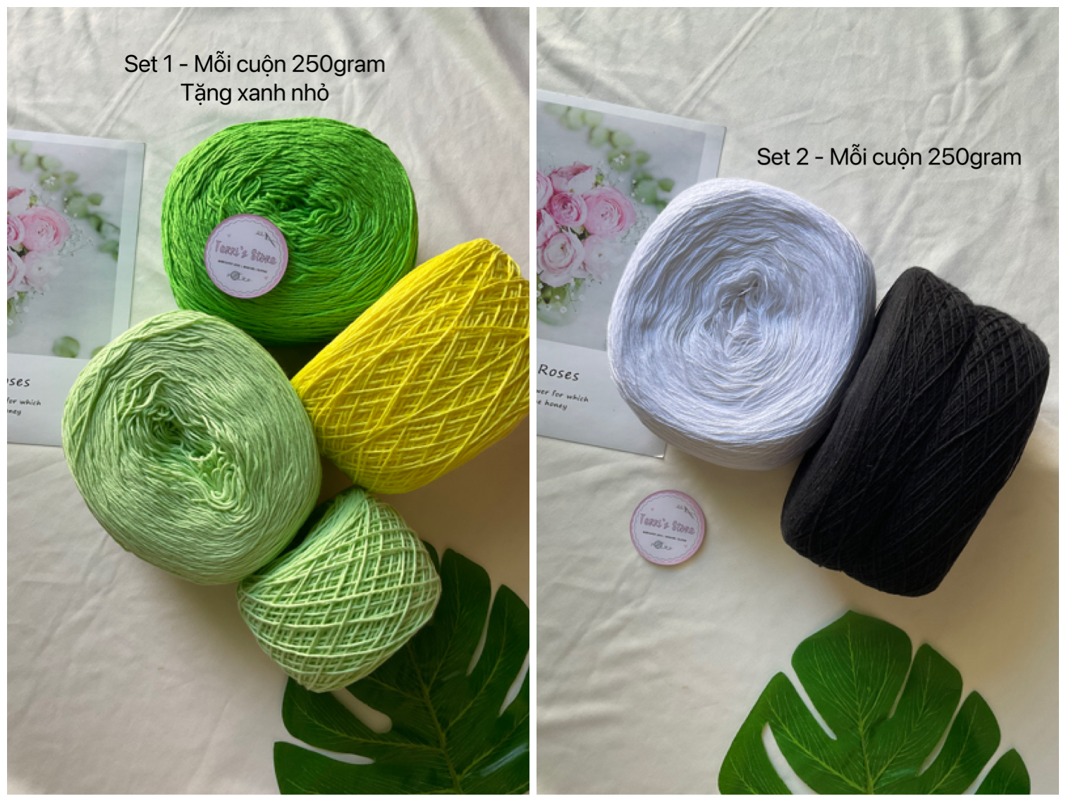 Yarn - Hai set Sợi Cotton 100% |  Sợi xe tròn Cỡ sợi lớn ~1,5mm & ~ 0.5mm | Terri Store