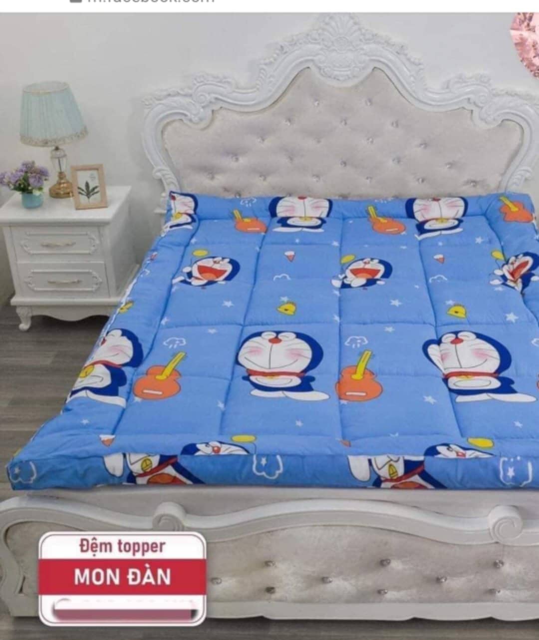 Tấm bảo vệ nệm topper dày 8cm êm ái cao cấp mẫu ĐOREMON có chun cố định 4 góc gấp gọn khi không sử dụng 100% ảnh thật -TRANLANSHOP