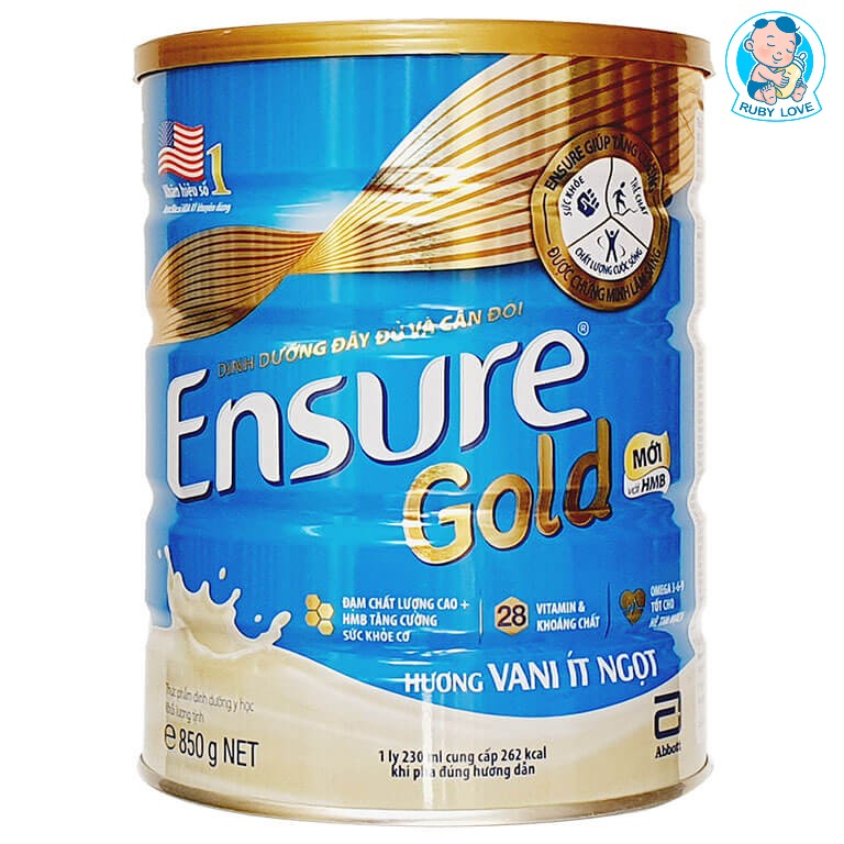 (Date 2024) Sữa bột Ensure gold 850g ít ngọt cho người lớn tuổi