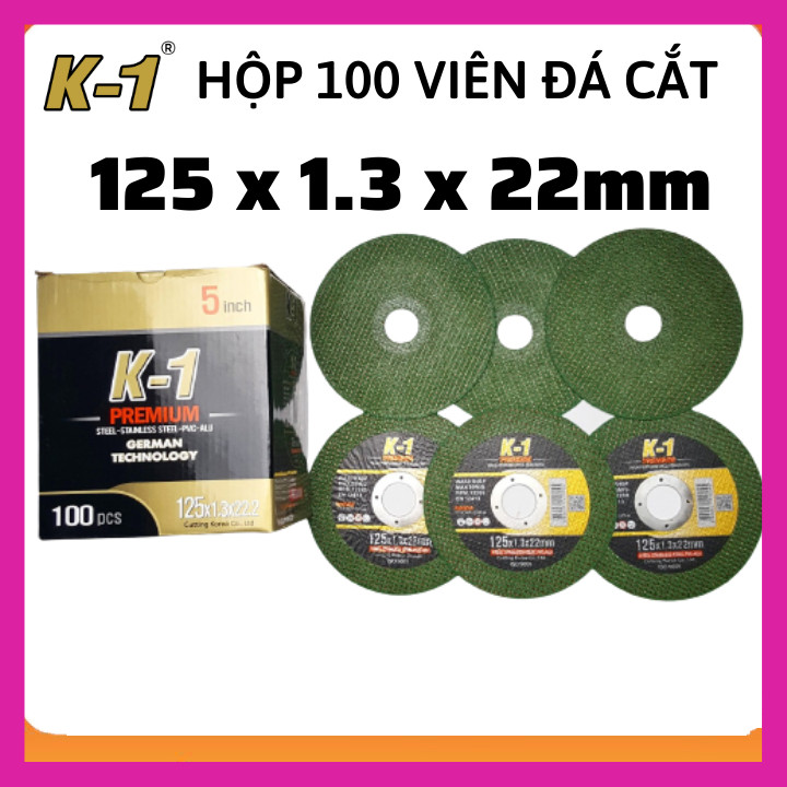 Hộp 100 viên đá cắt sắt 125 | đá cắt k1 xanh | đá cắt sắt 1 tấc 2