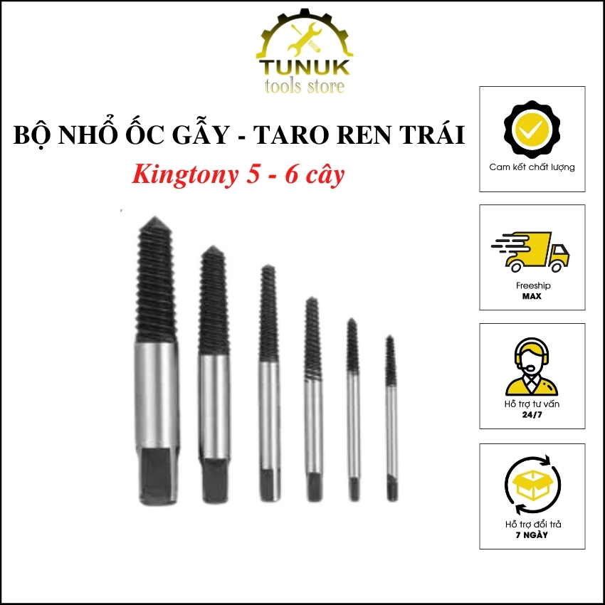 Bộ taro nhổ ốc gẫy TUNUK, taro ren trái lậy ốc nhờn toét king tony 5 và 6 cây