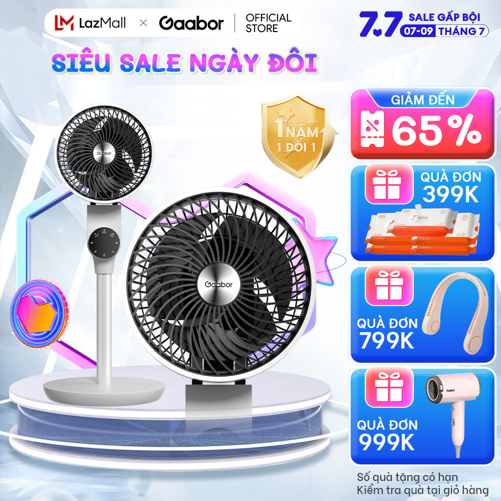 Quạt đứng tuần hoàn không khí êm dịu Gaabor GFD-N240A 3 chế độ gió quạt cây đứng xoay tự động điều chỉnh lên xuống - Hàng chính hãng