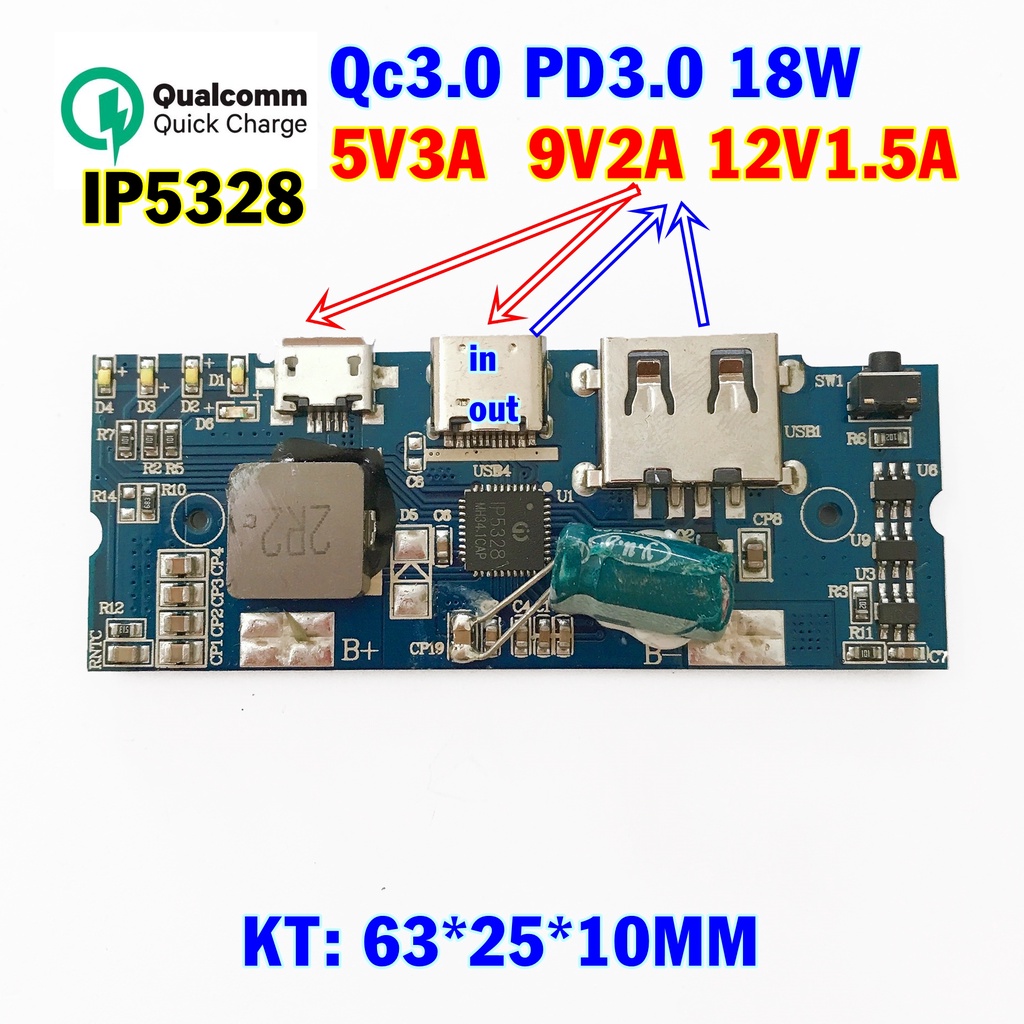 Mạch sạc dự phòng sạc nhanh qc3.0/ pd3.0 18w