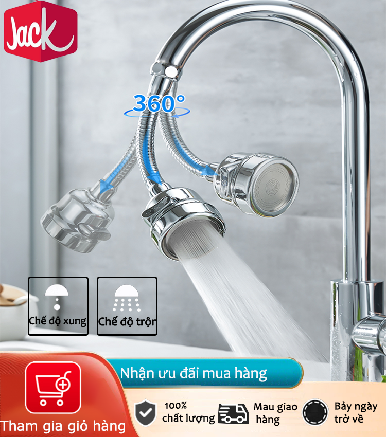 Jack Đầu nối vòi bằng thép không gỉ 360 ° Chống Splash xoay vòi 2 chế độ phun nước