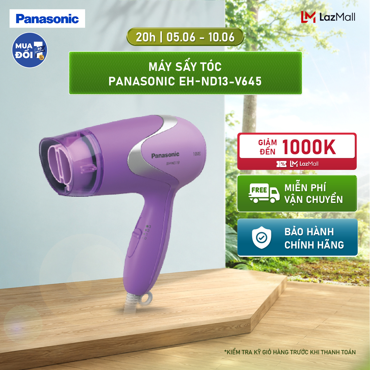 Máy Sấy Tóc Panasonic EH-ND13-V645 - Công suất 1000W - Bảo Hành Chính Hãng 12 tháng