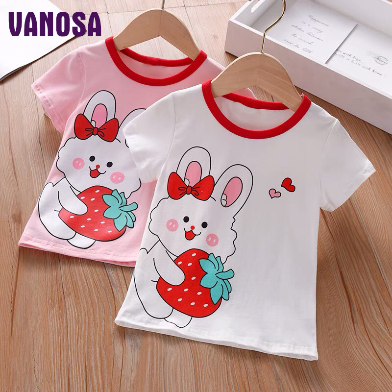 Áo thun áo phông mùa hè in hình thỏ dâu tâu áo kiểu cho bé gái VANOSA chát