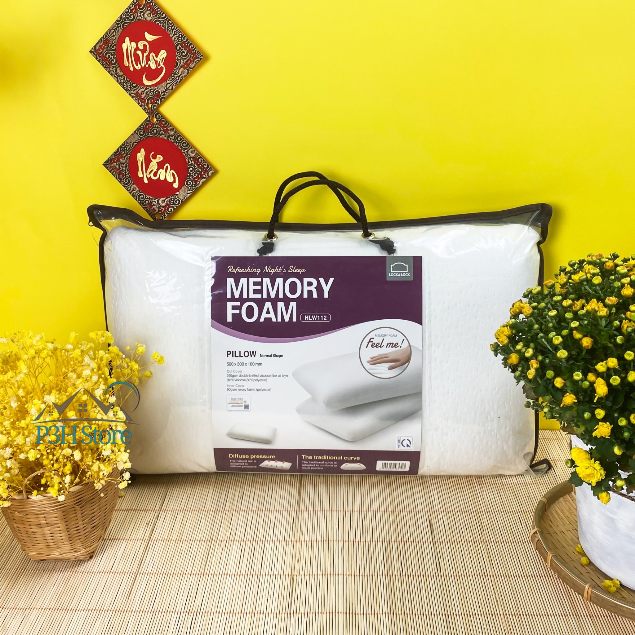 Gối ngủ lock&lock hlw112 memory foam kích thước 50x30x10cm êm mềm , dễ chịu