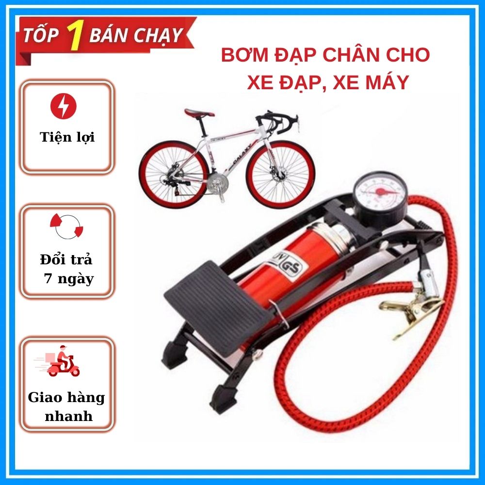 Bơm đạp chân tiện lợi cho xe đạp, xe máy loại 1 bình , Bơm hơi đạp chân mini nhỏ gọn