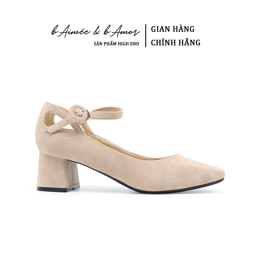 Giày Cao Gót Nữ bAimée & bAmor Da Lộn Quai Cài Đế Vuông Gót Cao 5cm Công Sở Thời Trang Chính Hãng Đẹp Cao Cấp - MS0010