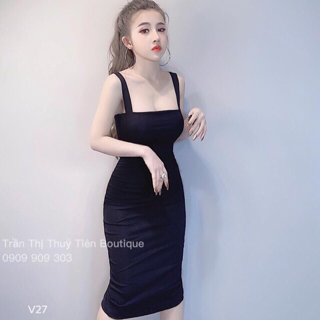 Đầm dài body hai dây bản to chất thun thái