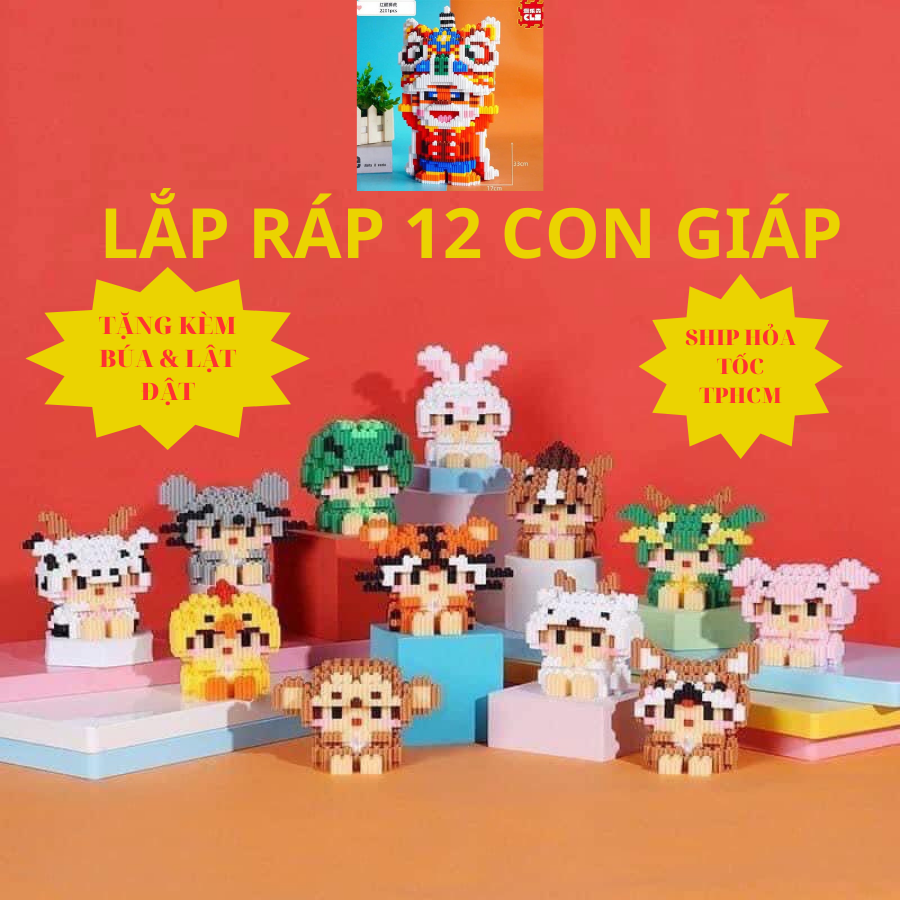 Combo 12 bộ lắp ráp 12 con giáp, đồ chơi xếp hình trọn bộ 12 con giáp, mô hình lắp ráp 12 con giáp, tý, sửu, dần, mẹo, thìn, tỵ, ngọ, mùi, thân, dậu, tuất, hợi
